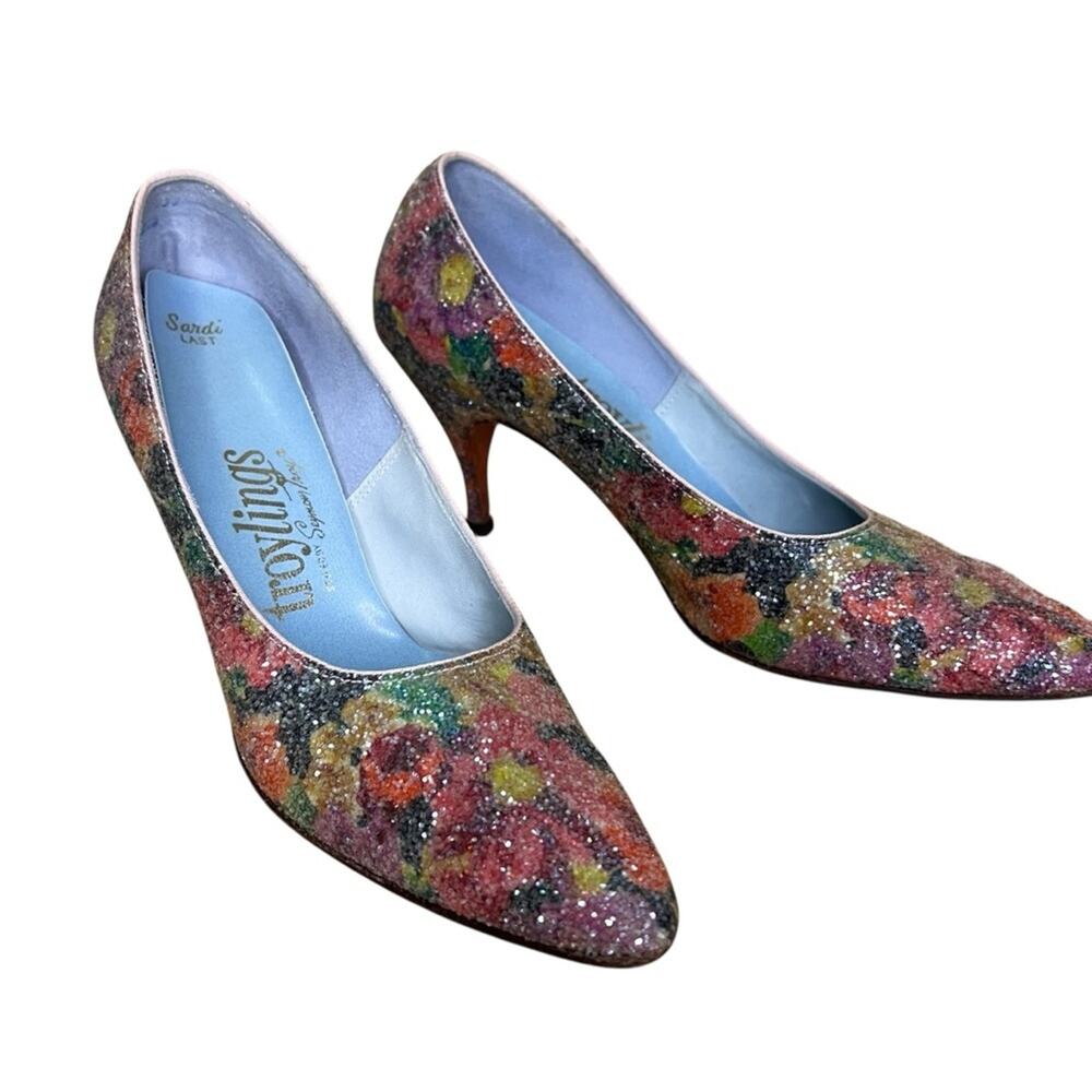 Vintage Troyling by Seymour Troy Pumps | 1950s 1960s Glitter Floral Heels | 8.5